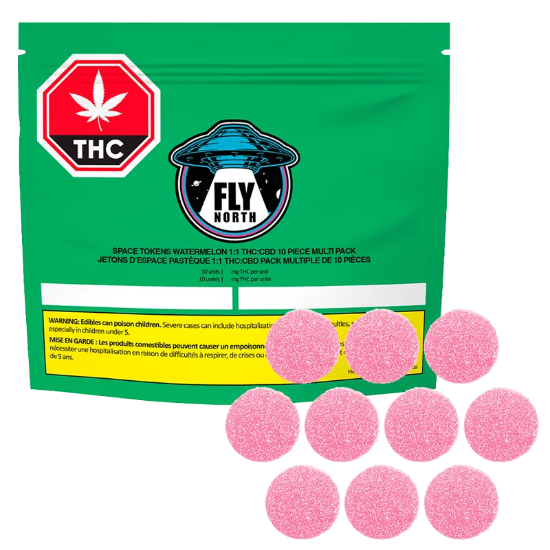 FLY NORTH 10 pack Space Tokens Watermelon 1:1 THC:CBD Gummies Edibles