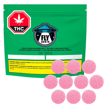 FLY NORTH 10 pack Space Tokens Watermelon 1:1 THC:CBD Gummies Edibles