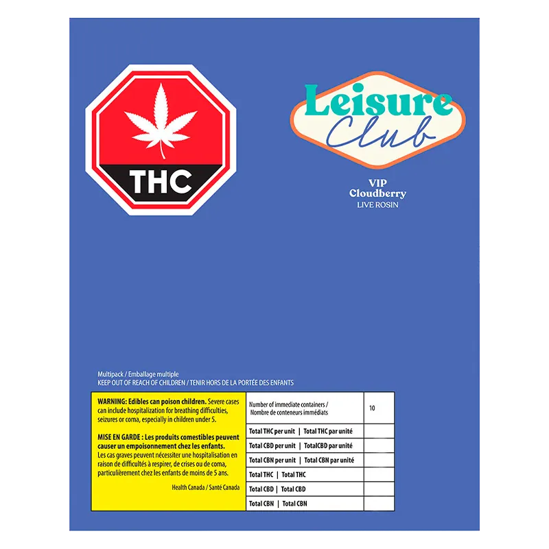 Leisure Club 10 pack Cloudberry Live Rosin VIP Gummies Edibles