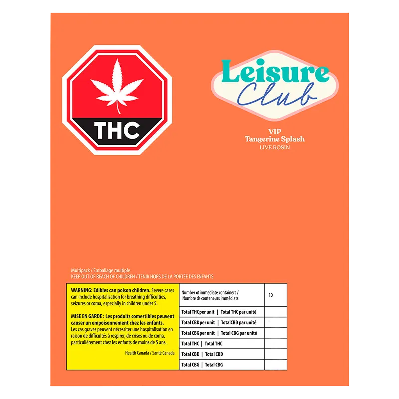 Leisure Club 10 pack Tangerine Splash Live Rosin Gummies Edibles
