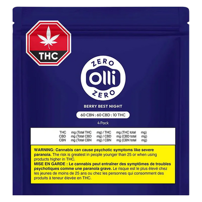 Olli Zero 4 pack Berry Best Night CBN:CBD:THC Gummies Edibles