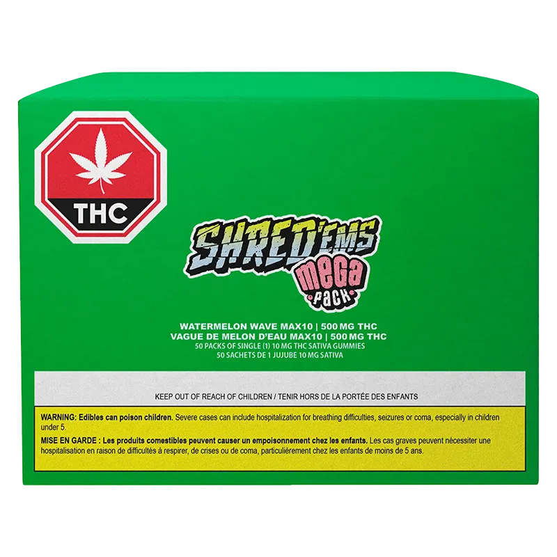 SHRED'ems 50 pack Watermelon Wave MAX10 Mega Pack 500 THC Gummies Edibles