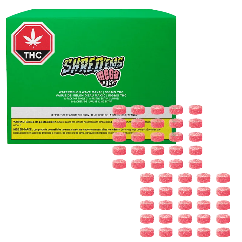 SHRED'ems 50 pack Watermelon Wave MAX10 Mega Pack 500 THC Gummies Edibles
