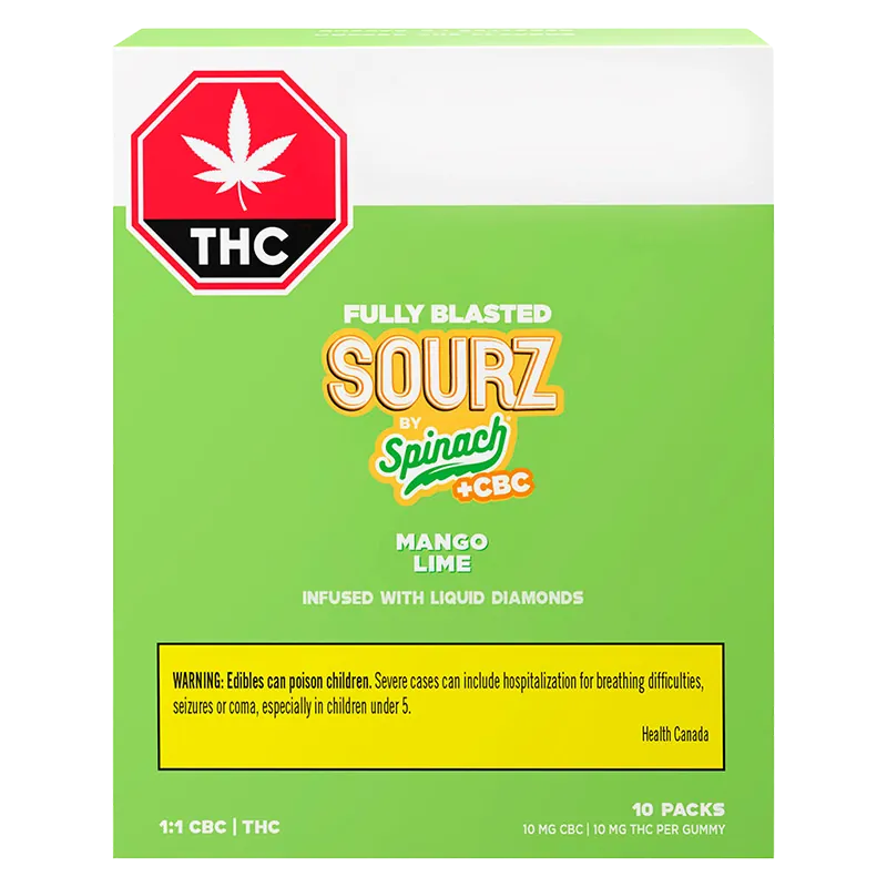SOURZ by Spinach 10 pack Fully Blasted Mango Lime 1:1 CBC THC Gummies Edibles