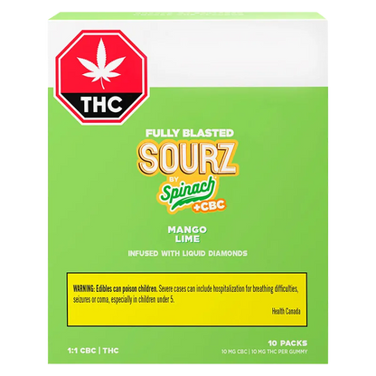 SOURZ by Spinach 10 pack Fully Blasted Mango Lime 1:1 CBC THC Gummies Edibles