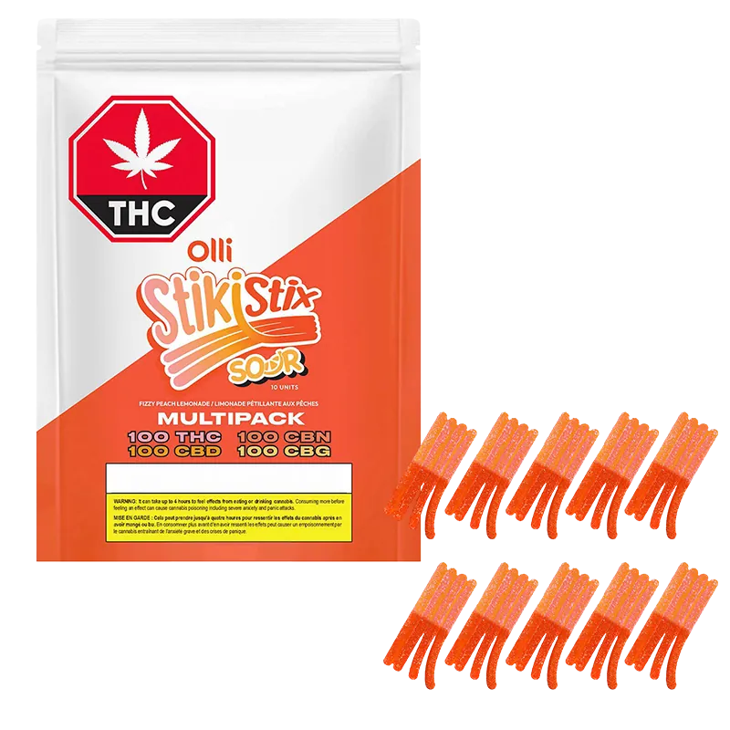 StikiStix 10 pack Multipack Sour Fizzy Peach Lemonade Gummies Edibles