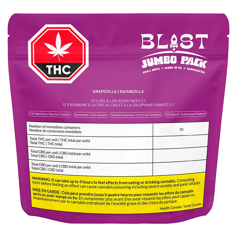 BLAST 10 pack Jumbo Pack Grapeziilla LRO+CBG Higher Chewz Gummies Edibles