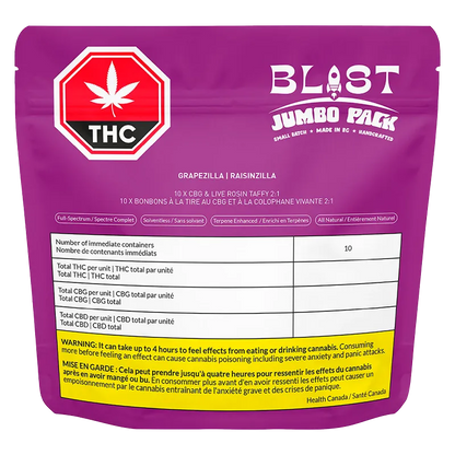 BLAST 10 pack Jumbo Pack Grapeziilla LRO+CBG Higher Chewz Gummies Edibles