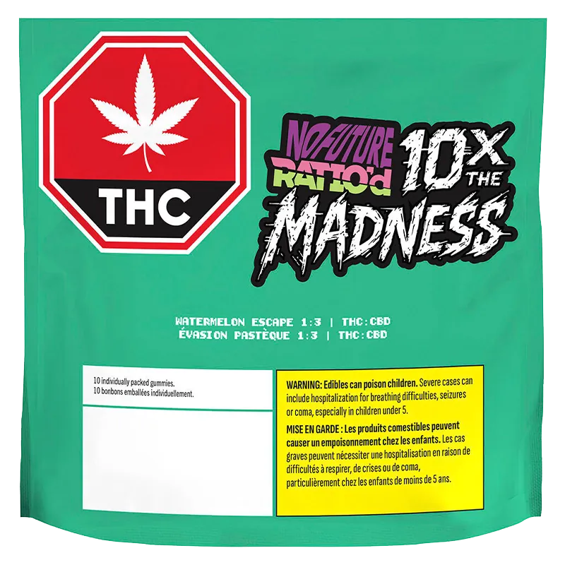 No Future 10 pack 10X the Madness Ratio'd Watermelon Escape 1:3 THC/CBD Gummies Edibles