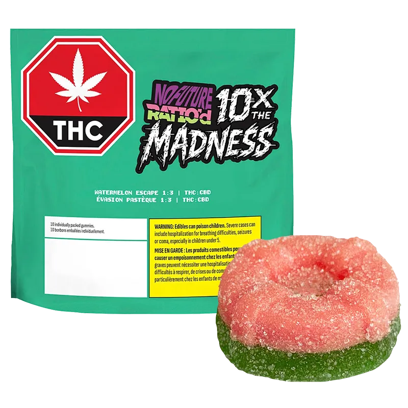 No Future 10 pack 10X the Madness Ratio'd Watermelon Escape 1:3 THC/CBD Gummies Edibles