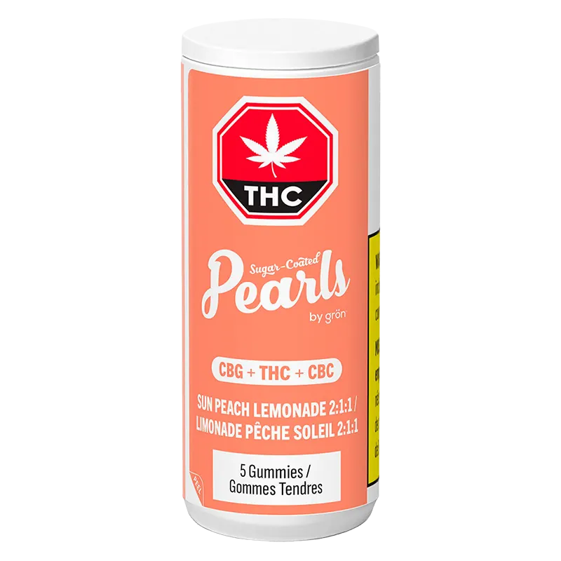Pearls by Grön 5 pack Sun Peach Lemonade 2:1:1 CBG/THC/CBC Gummies Edibles
