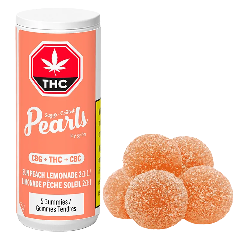 Pearls by Grön 5 pack Sun Peach Lemonade 2:1:1 CBG/THC/CBC Gummies Edibles