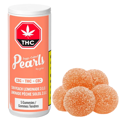 Pearls by Grön 5 pack Sun Peach Lemonade 2:1:1 CBG/THC/CBC Gummies Edibles