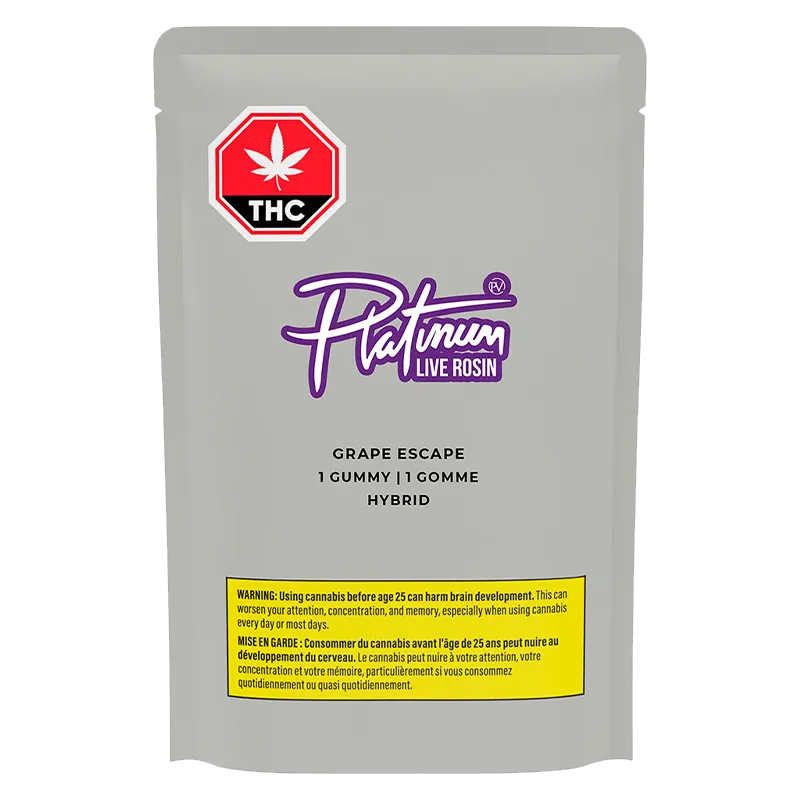 Platinum 1 pack Grape Escape Live Rosin Gummies Edibles