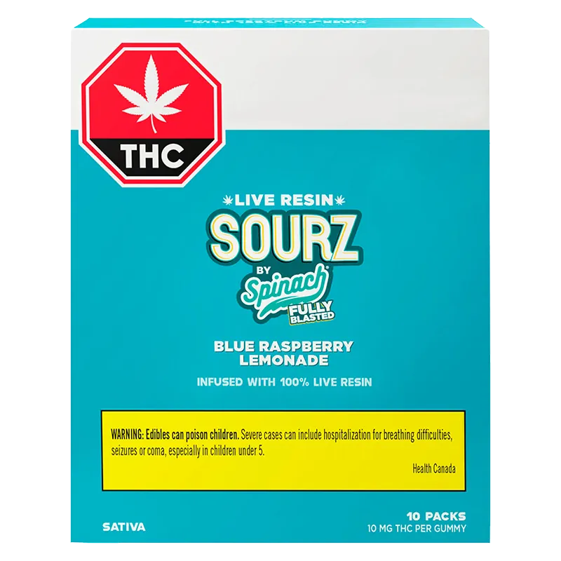 Sourz By Spinach 10 Pack Fully Blasted Blue Raspberry Lemonade Lre Chews Edibles