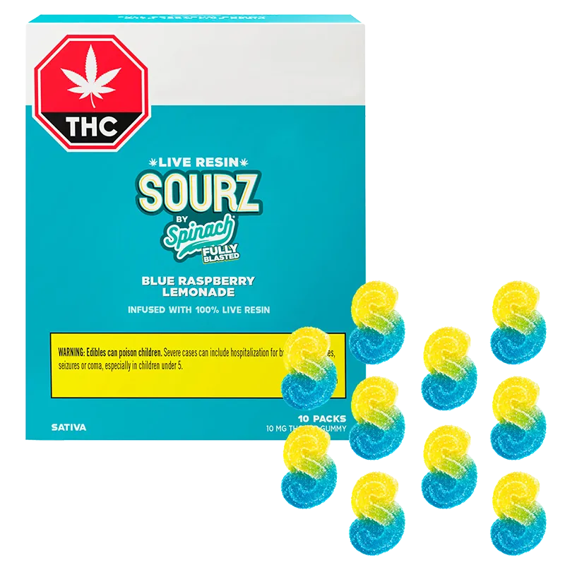 Sourz By Spinach 10 Pack Fully Blasted Blue Raspberry Lemonade Lre Chews Edibles