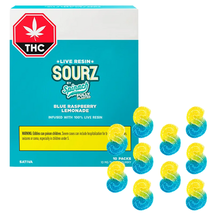 Sourz By Spinach 10 Pack Fully Blasted Blue Raspberry Lemonade Lre Chews Edibles