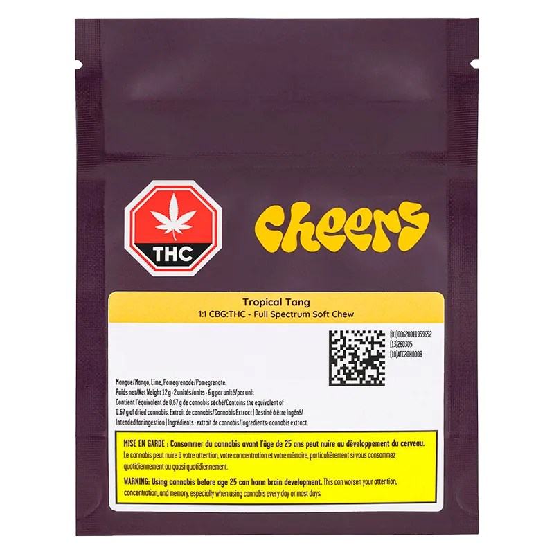 Cheers Cannabis 2 Pack Tropical Tang 1:1 CBG:THC FSO Gummies Edibles