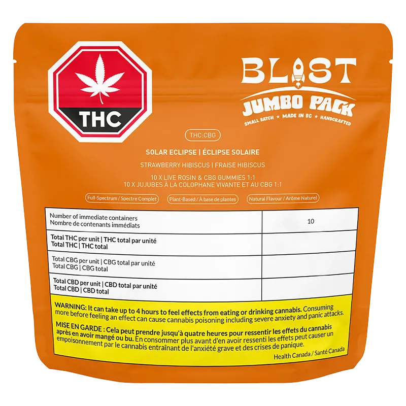 BLAST 10 Pack Jumbo Pack Solar Eclipse Live Rosin 1:1 CBG:THC Gummies Edibles