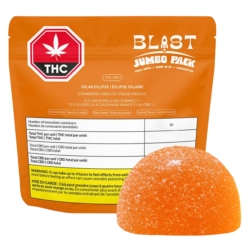 BLAST 10 Pack Jumbo Pack Solar Eclipse Live Rosin 1:1 CBG:THC Gummies Edibles