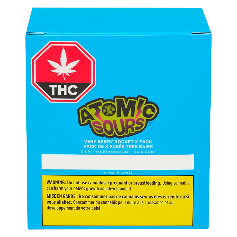 XMG Atomic Sours 10 Pack Very Berry Rocket Gummies Edibles