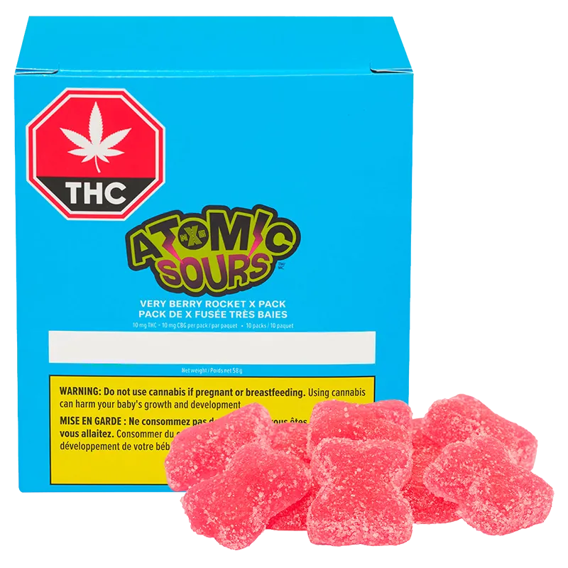 XMG Atomic Sours 10 Pack Very Berry Rocket Gummies Edibles