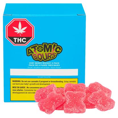 XMG Atomic Sours 10 Pack Very Berry Rocket Gummies Edibles