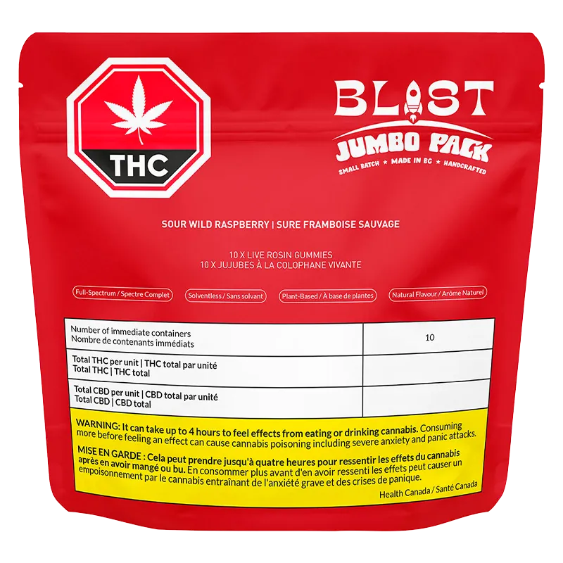 Blast 10 Pack Sour Wild Raspberry Live Rosin Gummies Edibles