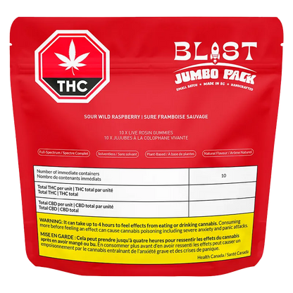 Blast 10 Pack Sour Wild Raspberry Live Rosin Gummies Edibles