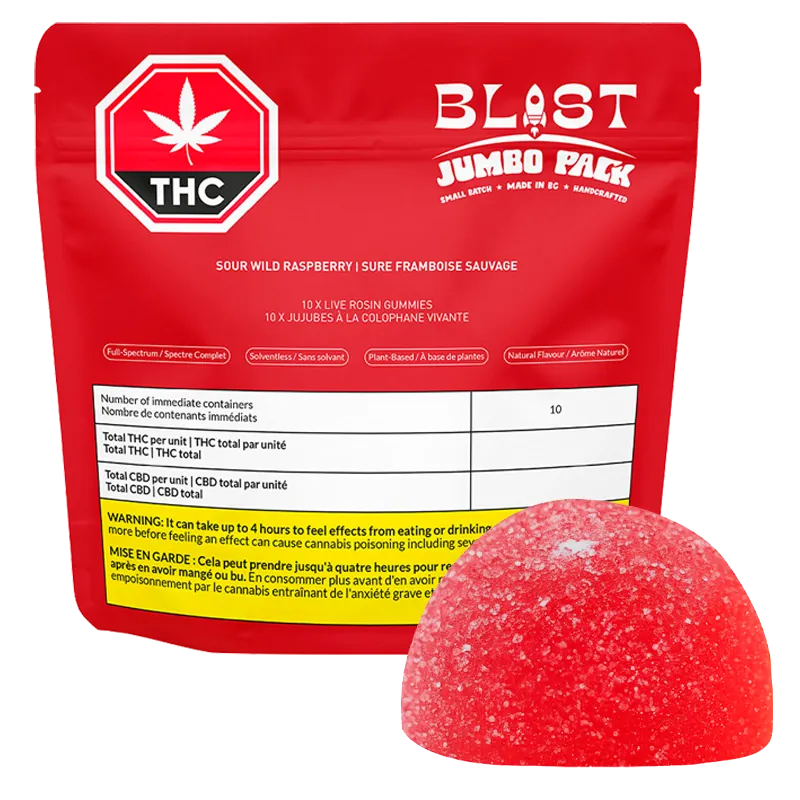 Blast 10 Pack Sour Wild Raspberry Live Rosin Gummies Edibles