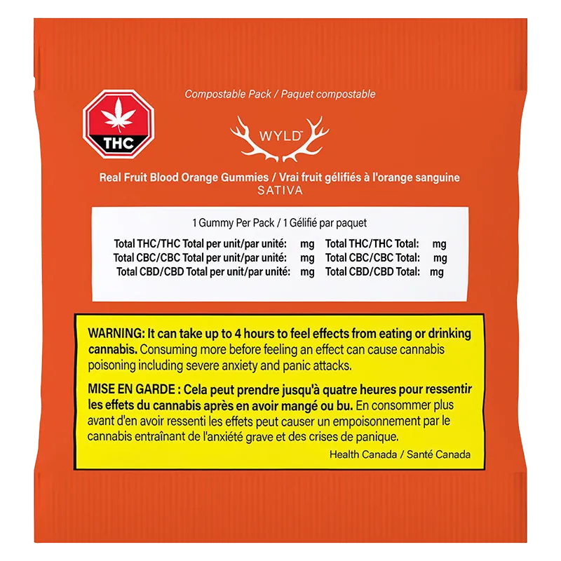 Wyld 1 Pack Real Fruit Blood Orange 1:1 THC:CBC Gummy Edibles