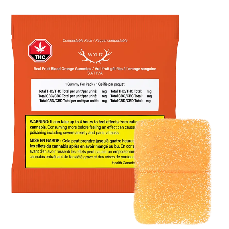 Wyld 1 Pack Real Fruit Blood Orange 1:1 THC:CBC Gummy Edibles