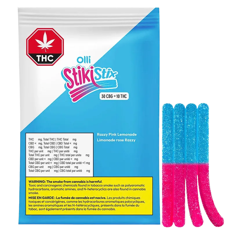 StikiStix 10 Pack Sour Razzy Pink Lemonade Gummies Edibles
