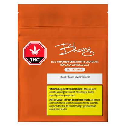 Bhang 1 Pack Cinnamon Dream THC/CBD/CBN White Chocolate Edibles