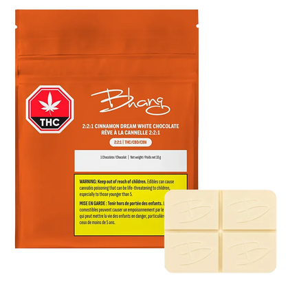 Bhang 1 Pack Cinnamon Dream THC/CBD/CBN White Chocolate Edibles