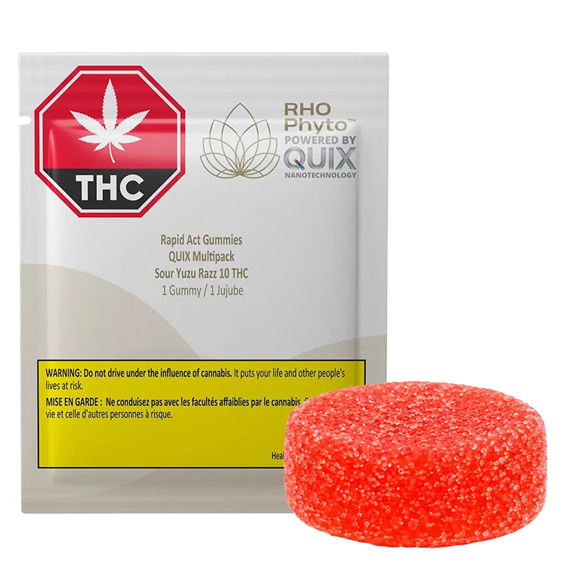 RHO Phyto 10 Pack Rapid Act Chews Quix Sour Yuzu Razz Gummies Edibles
