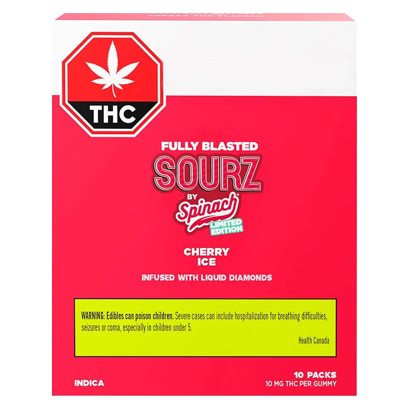 SOURZ by Spinach 10 Pack Fully Blasted Cherry Ice Gummies Edibles