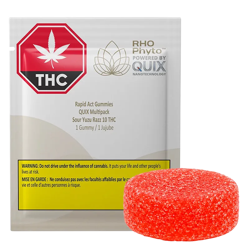 RHO Phyto 1 Pack Rapid Act Chews Quix Sour Yuzu Razz Gummies 10 mg Edibles