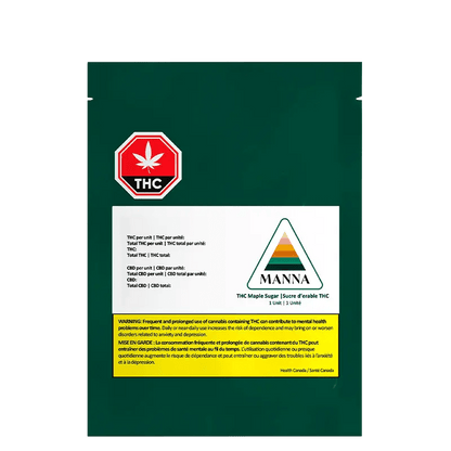 Front view of the Maple Sugar 4:2:1 packaging displaying a red THC warning triangle on a white background.