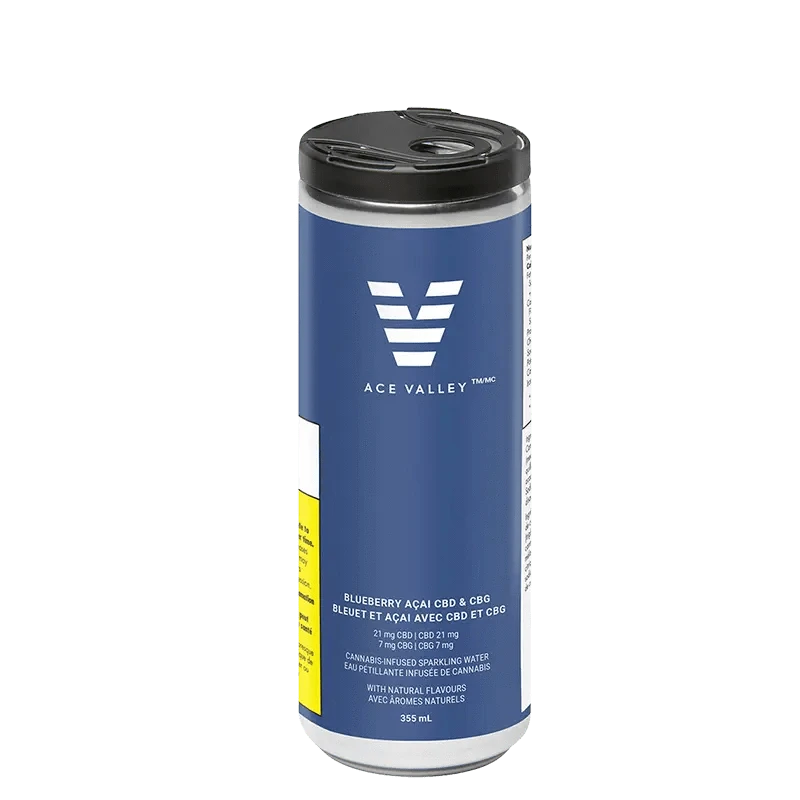 Front view of the Blueberry Acai CBD & CBG product label, featuring a teal-colored design with white text.