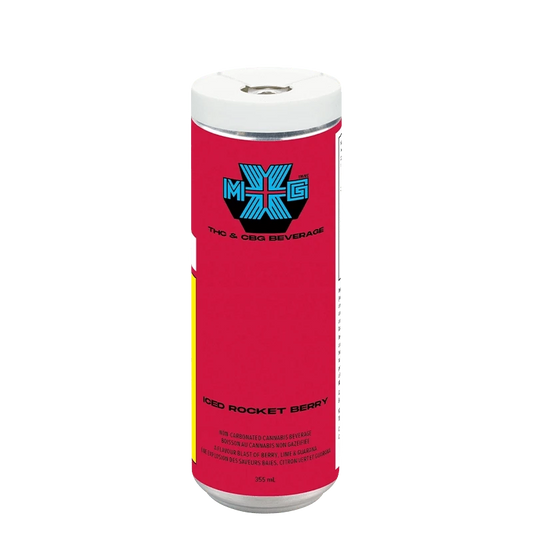 Front view of the Iced Rocket Berry container, displaying bold branding and text on a black background.