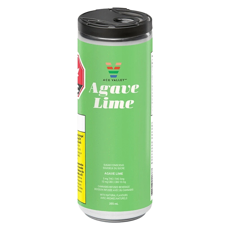 Front view of the Agave Lime product, a colorful label with green and white text against a white bottle.