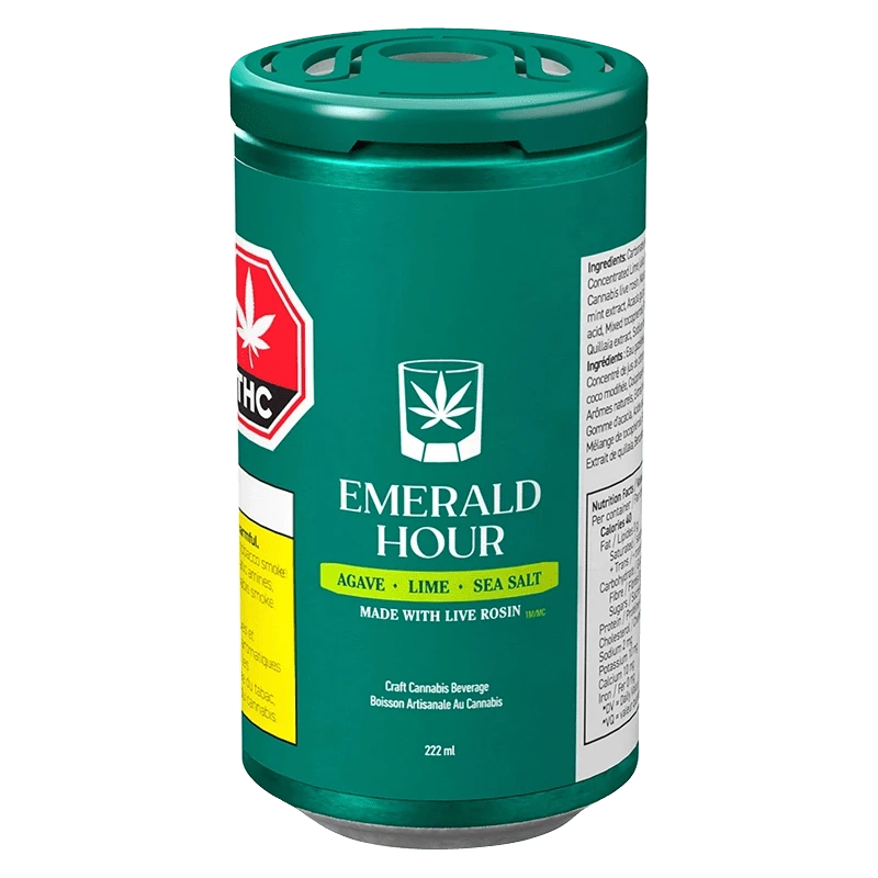 Front view of the Emerald Agave, Lime, And Sea Salt can, displaying nutrition facts on a white background.