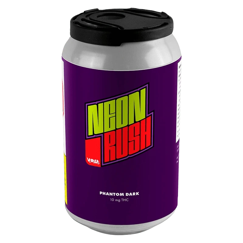 Front view of the Neon Rush Phantom Dark product, featuring bold red and white lettering on a dark purple background.