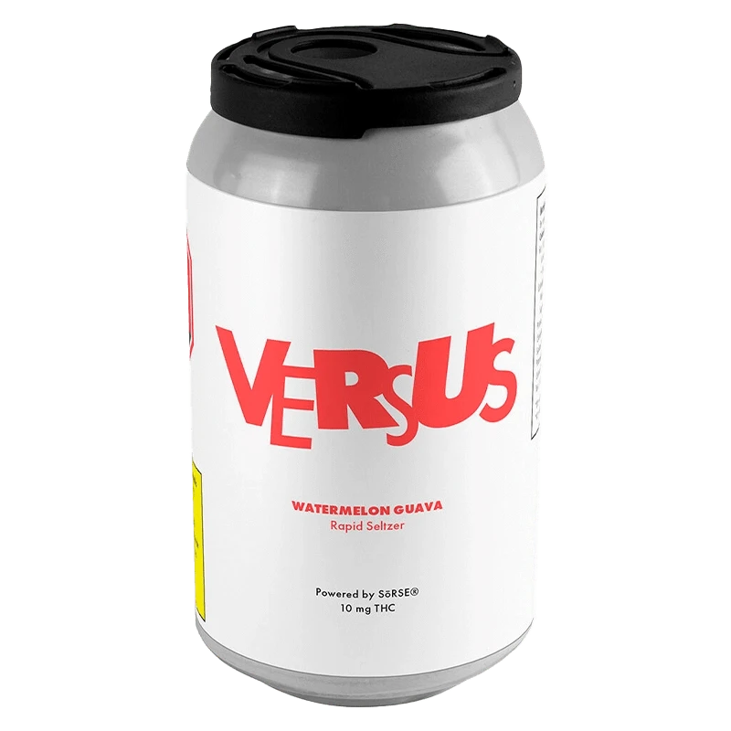 Front view of the Watermelon Guava Rapid Seltzer can, displaying a bold red logo against a white background.