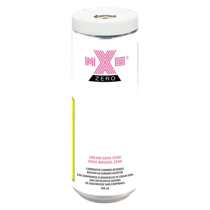 Tall front-facing can of Cream Soda Zero 4 Pack with a white label, pink MXG Zero logo and small product text near the base