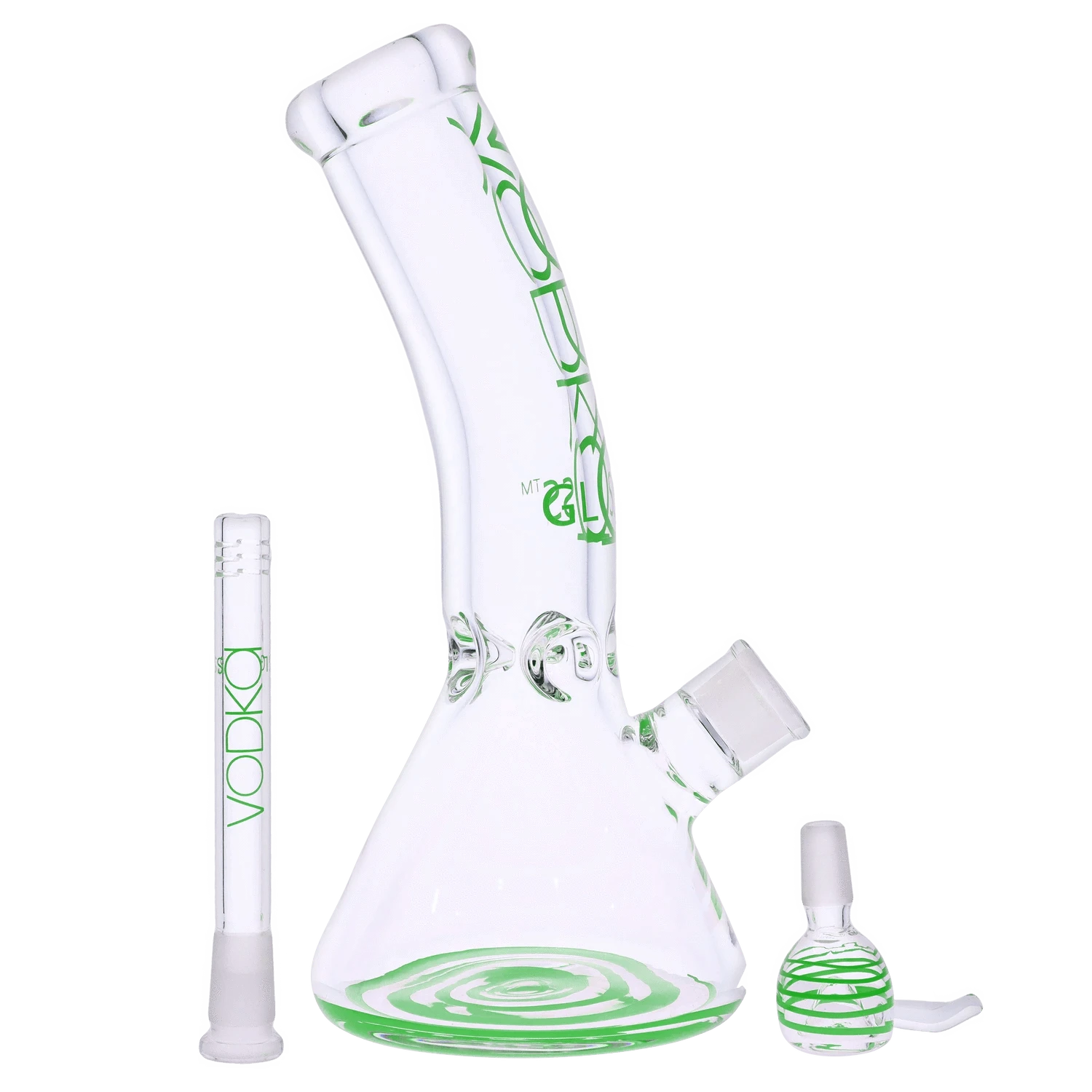 Vodka Each Vodka 9mm Bent Neck Water Pipe - Green - 12in Bongs