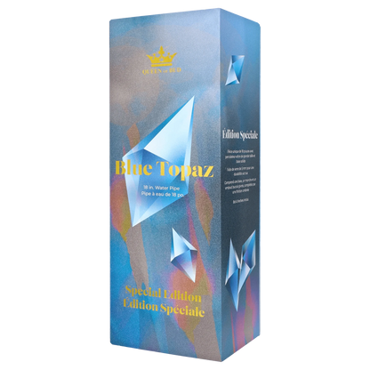 Front view of the Queen of Bud Blue Topaz Special Edition Waterpipe, showcasing its sleek design and vibrant blue hue.