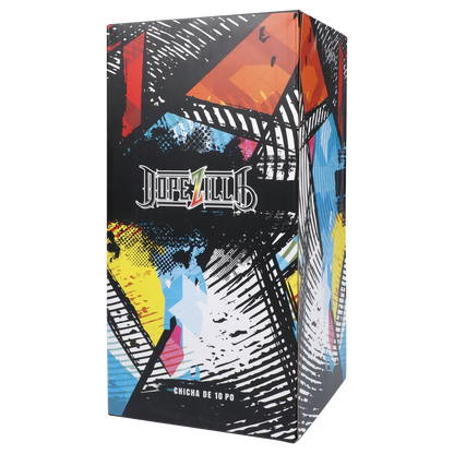 Angled view of the colorful packaging box for the Dopezilla Slimzilla Water Pipe - Blue - 10in., showing graffiti-like geometric prints and the Dopezilla logo.
