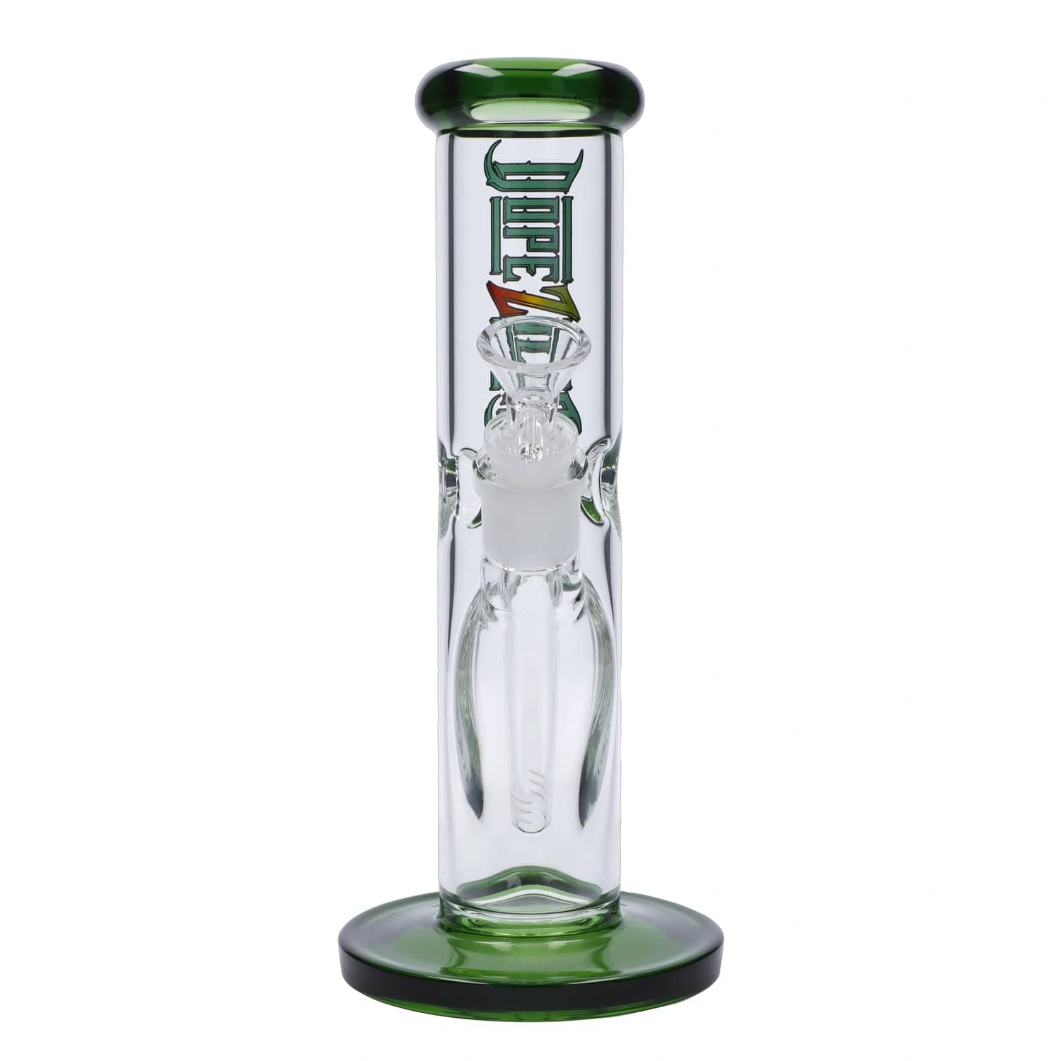 A front view of the 10-inch Dopezilla Slimzilla water pipe in green, showing its simple cylindrical shape and base.